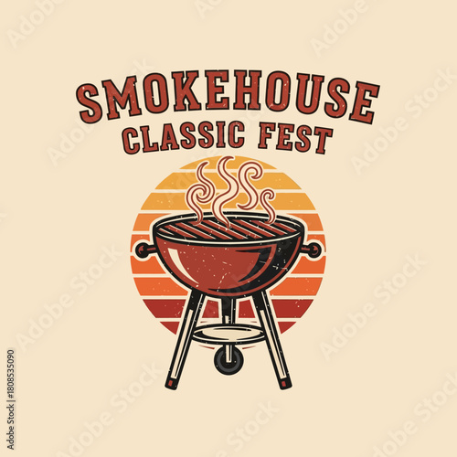 Smokehouse Classic Fest Barbecue Grill with Steaming Food.