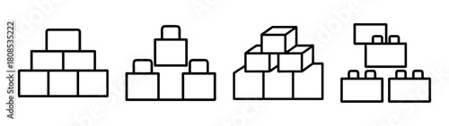 Creative construction toy building blocks stacked line art icons