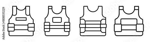 Bulletproof vest body armor outline icons. safety protection concept.