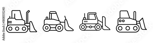Construction machinery icons, bulldozer and front-end loader set