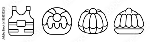 Line icons collection: safety vest, donut, jelly, and pudding
