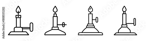 Bunsen burner icon set, essential lab equipment for science