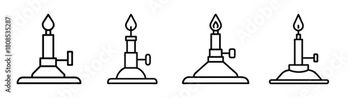 Outline icons of various bunsen burners for chemistry lab experiments