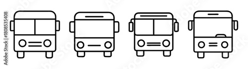 Public transportation bus front view line art icons collection