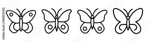Minimalist butterfly outline vector icon collection for design.