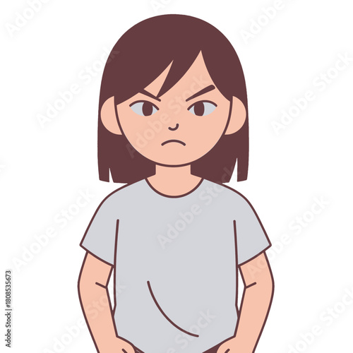 Angry young woman in white shirt with crossed arms