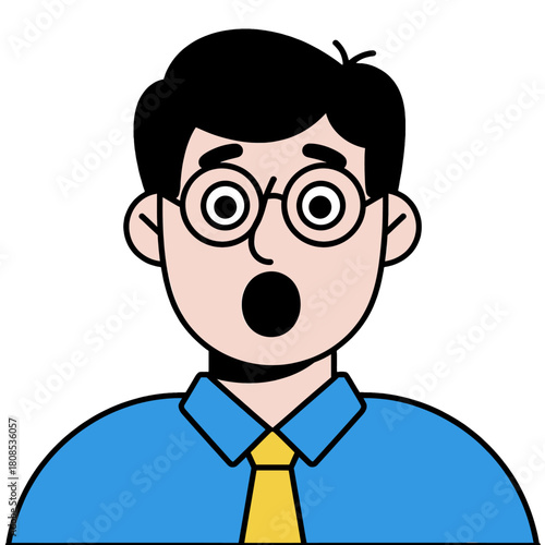 Cartoon Illustration of Surprised Man in Glasses and Tie