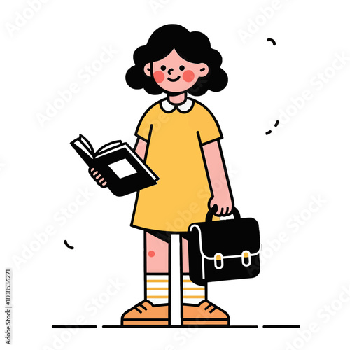 Cheerful schoolgirl with bag and books