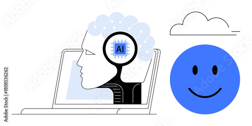 Artificial intelligence concept. Artificial intelligence ed by human profile, AI technology, and integration with cloud computing. Artificial intelligence in innovation, technology, and development