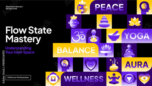 Meditation Tile Background - Yoga Balance Icons for UI, Posters and App Screens Vector Design