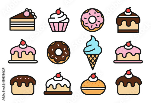 Colorful Desserts Set with Cakes and Donuts