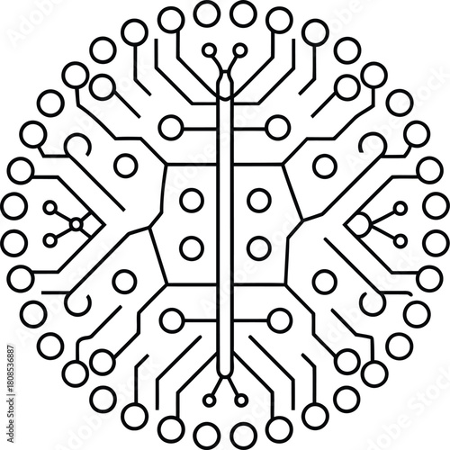 Symmetrical circuit board design with circular nodes and branching lines in a circular arrangement