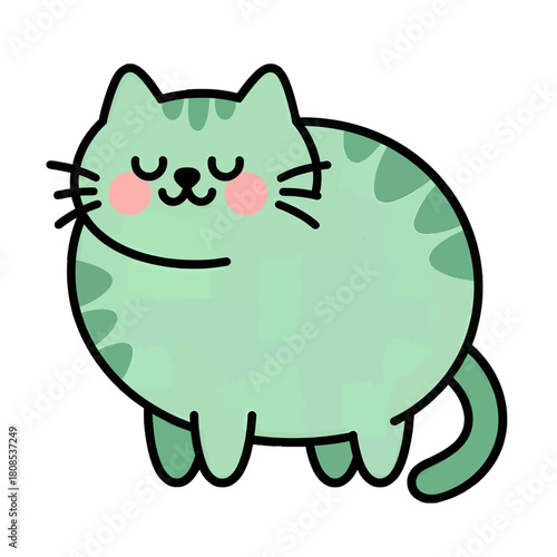 Cute green striped cat with blushing cheeks