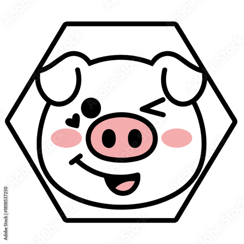 Cute pig face with winking eye and winking brow