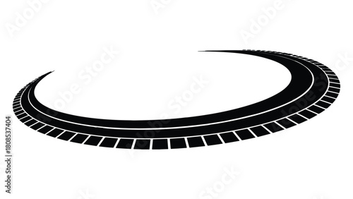 A stylized tire track forming a circular road isolated on, creating a dynamic and perspectivedriven design element for automotive or travelrelated themes