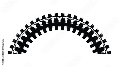 Black tire track arch isolated on, perfect for automotive themes, offroad adventures, or adding a rugged, dynamic element to creative projects