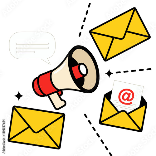 Email Marketing Concept with Megaphone and Envelopes