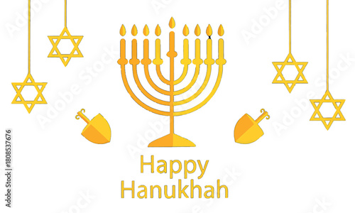 Festive Hanukkah Illustration with Menorah and Dreidels