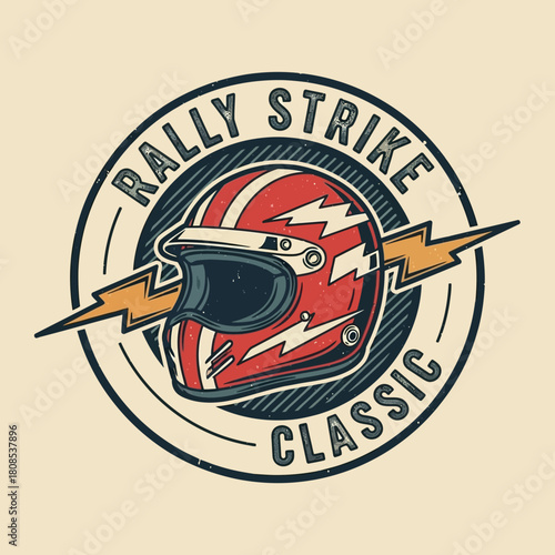 Vintage Rally Strike Classic Racing Helmet with Lightning Bolts Logo.