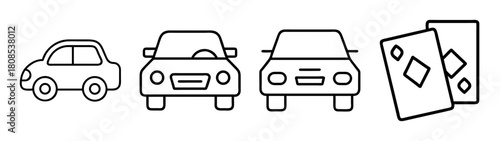 Car and playing cards icon set representing risk, gamble, games