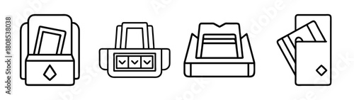 Collection of payment terminal and credit card reader line icons