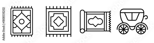 Oriental rug and classic carriage line art icons collection set
