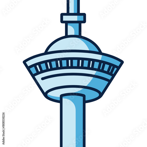 Iconic Tower Illustration in Blue and White