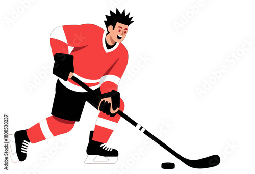 Ice Hockey Player in Red and White Uniform