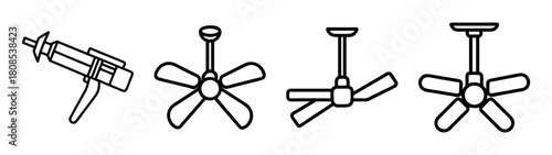 Construction and cooling icons: caulk gun, various ceiling fans