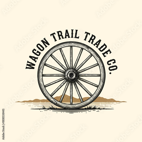 Vintage Wagon Wheel Emblem for Wagon Trail Trade Co.