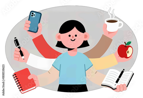 Multitasking woman holding multiple items