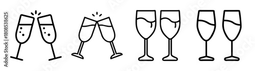 Champagne toast and wine glass icon set for celebrations