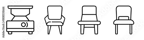 Essential home furniture and kitchen appliance outline icons set