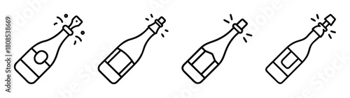 Champagne bottle popping cork celebration party event vector set