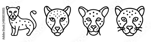Cheetah line art icons set: animal, feline, speed, predator, wildlife.