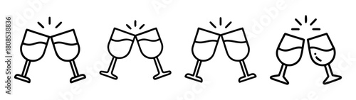 Cheers icon set with clinking wine glasses for celebration event