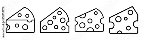 Cheese slice outline icon set, simple food vector illustration design