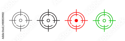 Set of minimalist target icons with transparent background, depicting focus and accuracy symbols for business strategy, marketing goals, and location pins, vector illustration