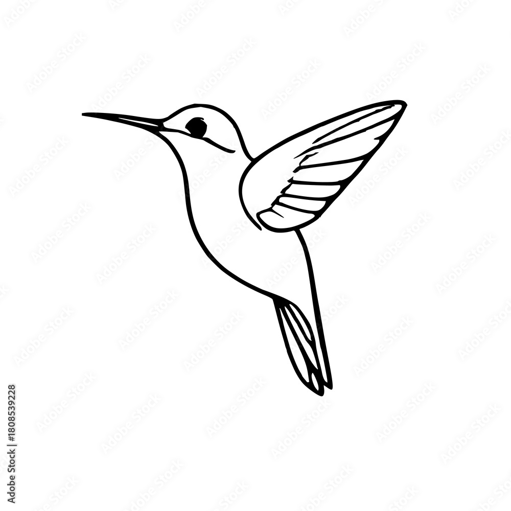 Obraz premium Stylized Hummingbird Icon: Single, Black, Outline-