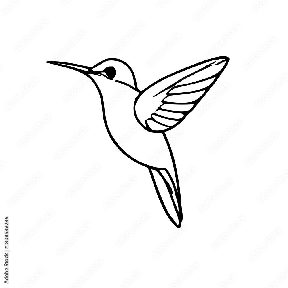 Obraz premium Stylized Hummingbird Icon: Single, Line Art, Black