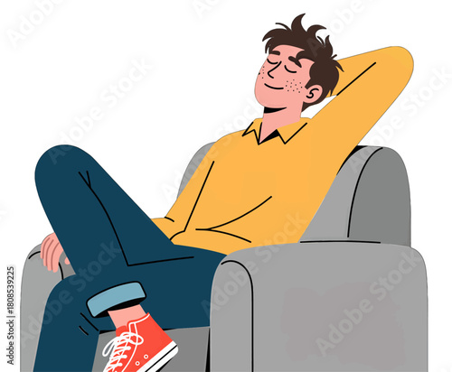 Relaxed young man reclining on a couch