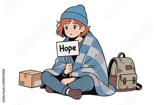 Sad young woman holding a hope sign