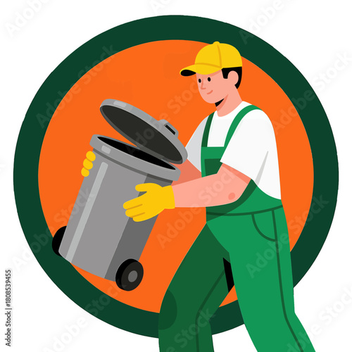 Sanitation Worker Handling a Large Trash Bin
