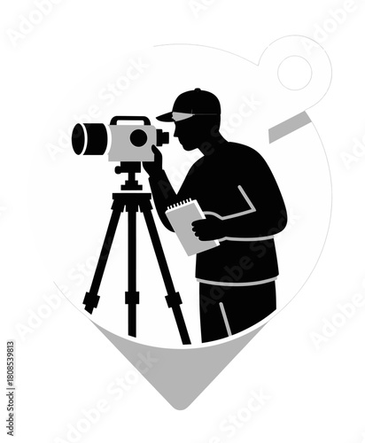 Surveyor Using Telescopic Instrument with Notebook