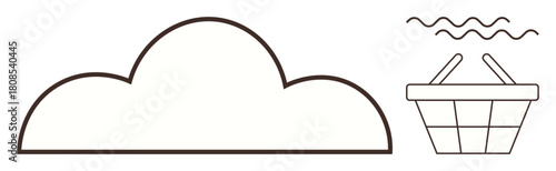 Cloud and basket with rising lines represent upward motion, weightlessness, and progress. Ideal for innovation, transportation, technology, aspiration, creativity freedom growth. Simple flat