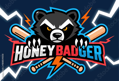 Badger mascot logo with crossed baseball bats, dynamic design
