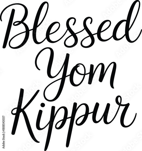 Blessed Yom Kippur Calligraphy Handwritten Text – Black Vector Lettering on White Background