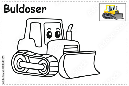 Cartoon bulldozer illustration for a coloring page
