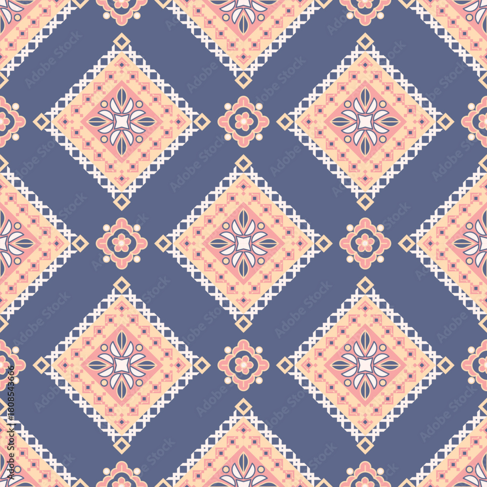 Obraz premium Basic Flower Shape Vector geometric pattern with retro-inspired shapes, trendy color palette, and versatile layout. Great for digital art, poster design, and textile print
