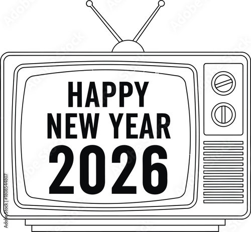 Retro television showing happy new year 2026 message art